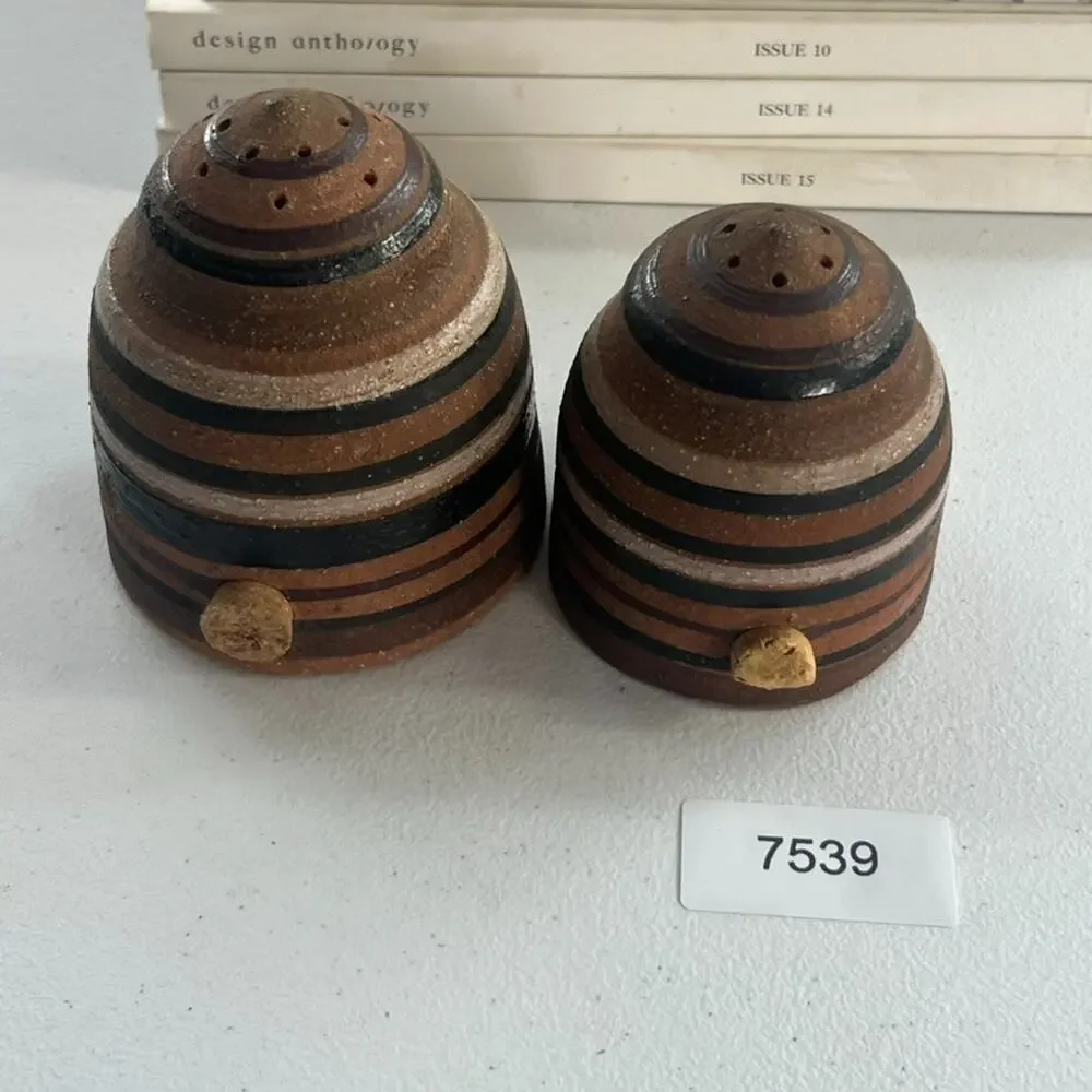 Vintage Stoneware Dome Salt & Pepper Shakers Handmade & Signed